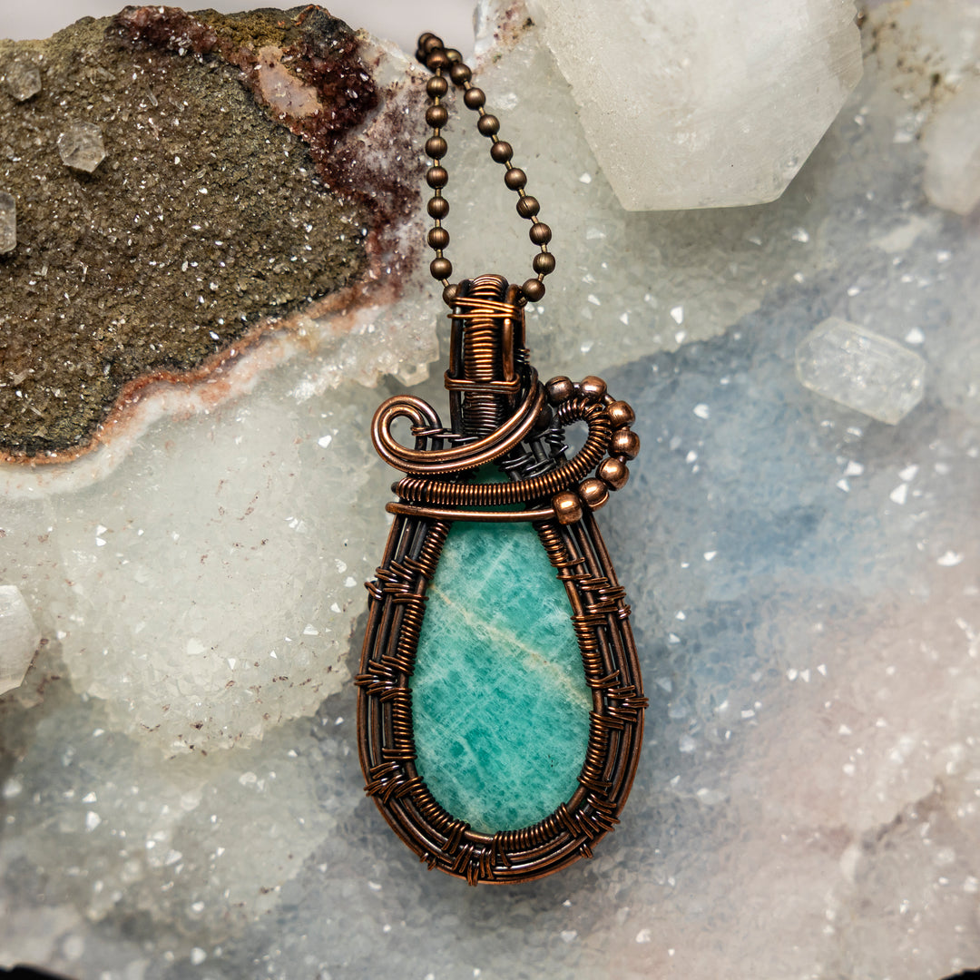 Amazonite Wire Wrap Crystal Pendant-Wire Wraps-Crystal Destiny-Amazonite-2.50"-Crystal Destiny