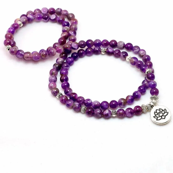 Amethyst Chakra 108 Beads Mala Bracelet/Necklace-Malas-Ali-Buddha Charm-Amethyst-Crystal Destiny