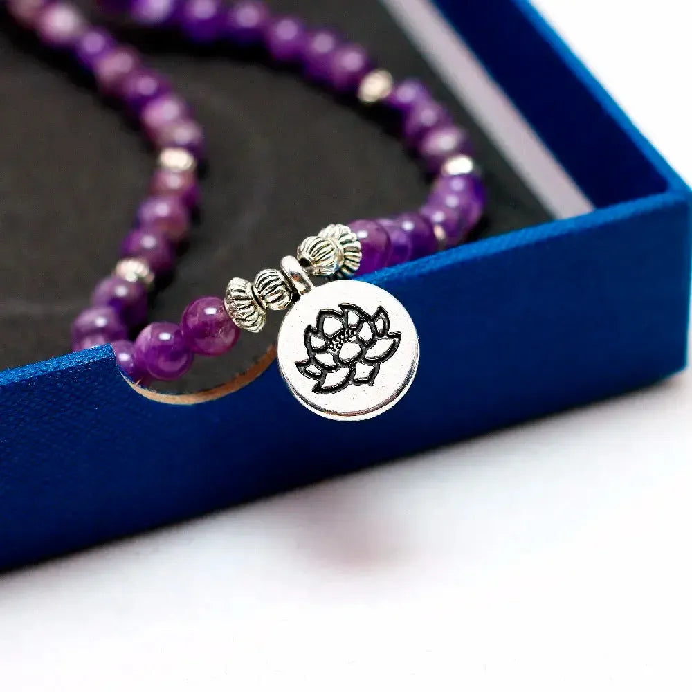 Amethyst Chakra 108 Beads Mala Bracelet/Necklace-Malas-Ali-Buddha Charm-Amethyst-Crystal Destiny