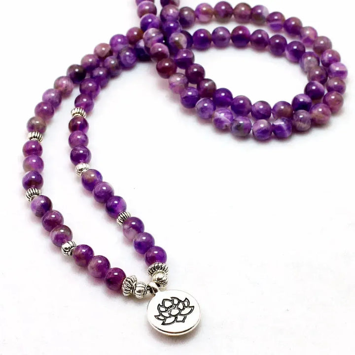 Amethyst Chakra 108 Beads Mala Bracelet/Necklace-Malas-Ali-Buddha Charm-Amethyst-Crystal Destiny