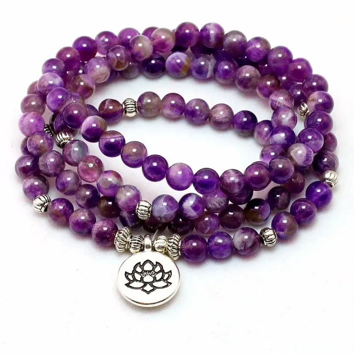 Amethyst Chakra 108 Beads Mala Bracelet/Necklace-Malas-Ali-Buddha Charm-Amethyst-Crystal Destiny