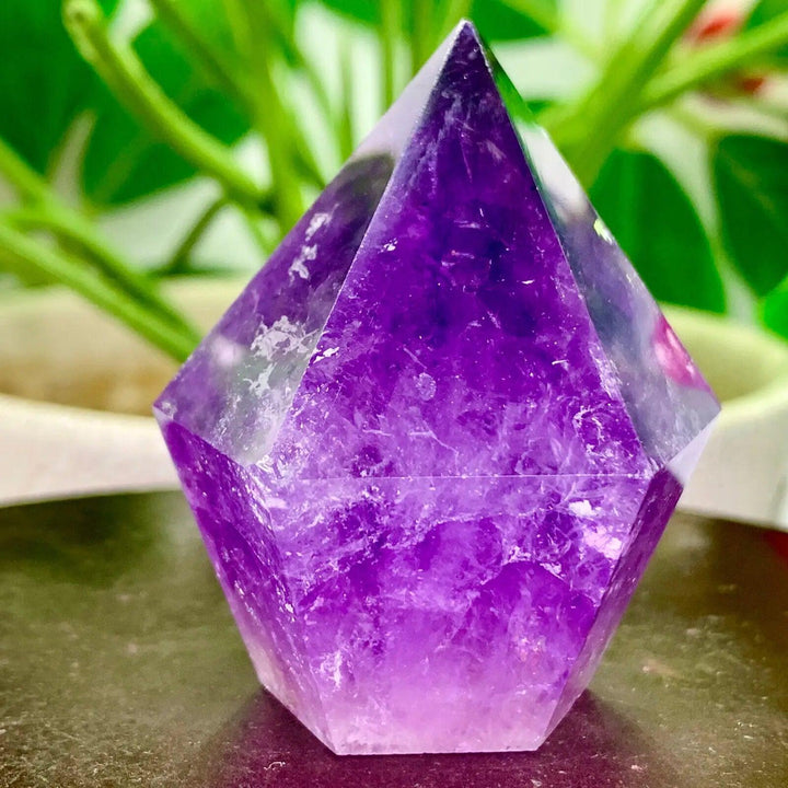 Natural purple crystal tower energy healing wand, a stunning FENG SHUI MASCOT for positive energy.