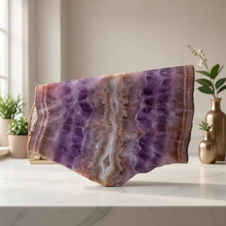 Amethyst Crystal Lace Slice: Natural irregular specimen with shifting purple tones, perfect for peace and protection.