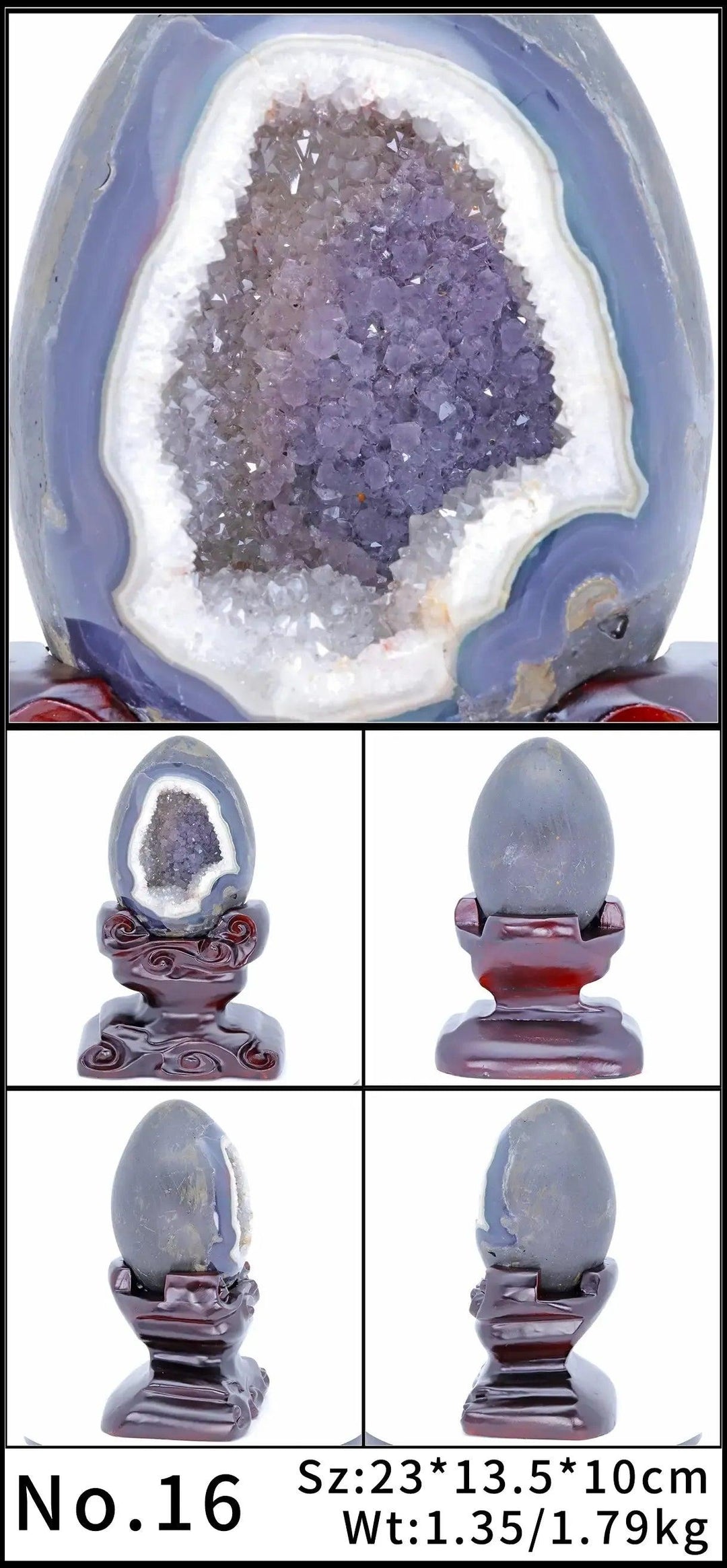 Raw Amethyst Crystal Natural Geode Statement Piece on stand. Deep violet crystals for peace, tranquility, and protection.