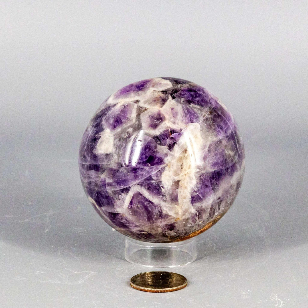 Stunning Amethyst Sphere, 45-72mm, radiating deep purple and pale lavender for calm, clarity, and protection.