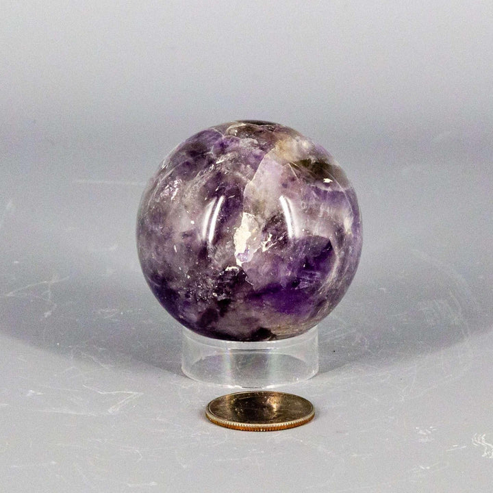 Stunning Amethyst Sphere, 45-72mm, radiating deep purple for calm, spiritual clarity, and protection.