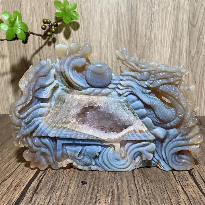 Amethyst Geode Dragon Carving | Hand Carved Crystal