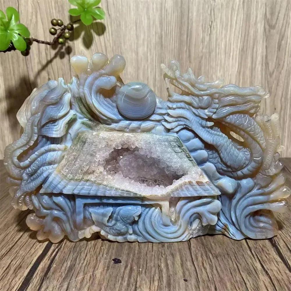 Amethyst Geode Dragon Carving | Hand Carved Crystal