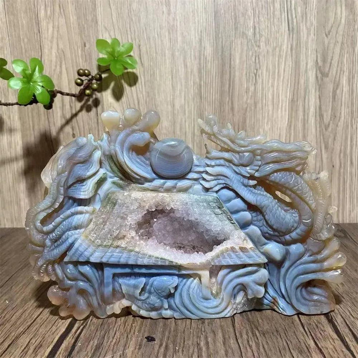 Amethyst Geode Dragon Carving | Hand Carved Crystal