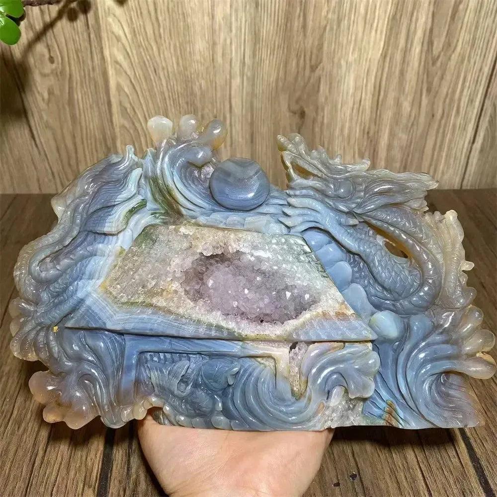 Amethyst Geode Dragon Carving | Hand Carved Crystal
