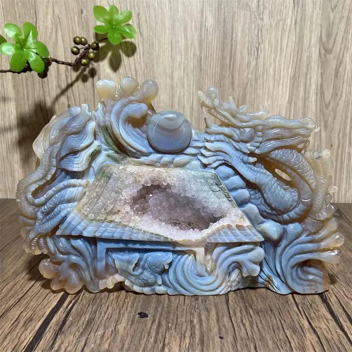 Amethyst Geode Dragon Carving | Hand Carved Crystal