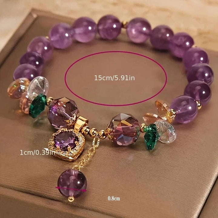 Amethyst Natural Stone Bead Bracelet for Calm and Healing, featuring deep purple beads and faceted charms.