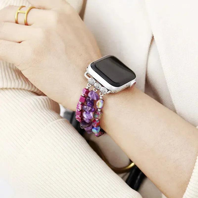 Amethyst & Purple Jasper Beaded Apple iWatch Band for spiritual alignment and emotional balance.