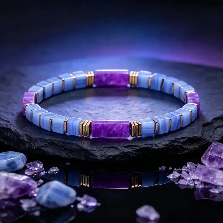 Amethyst and Blue Lace Agate Square Bead Bracelet