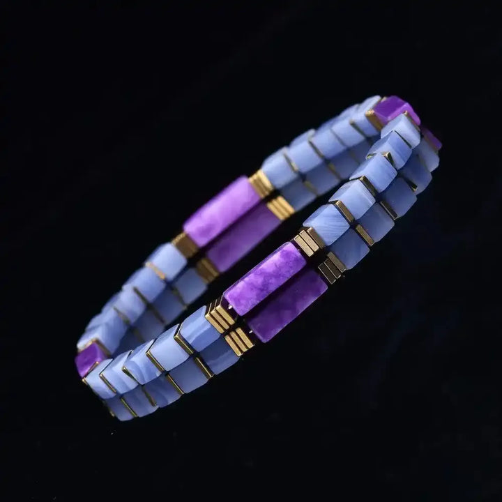 Amethyst and Blue Lace Agate Square Bead Bracelet