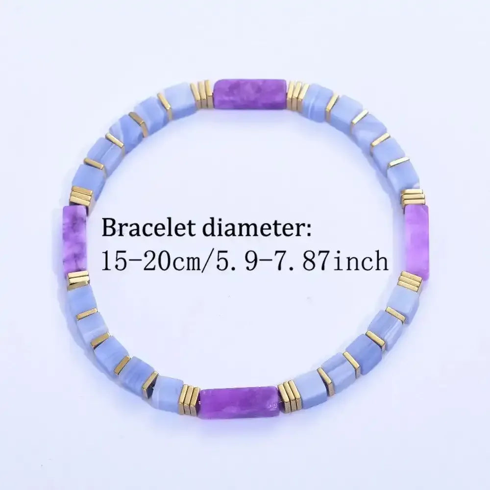 Amethyst and Blue Lace Agate Square Bead Bracelet