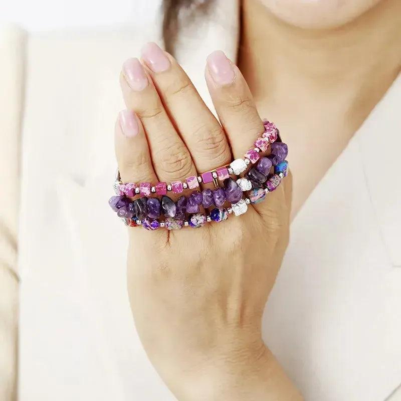 Crystal Destiny Amethyst & Purple Jasper beaded Apple Watch band for spiritual alignment and balance.