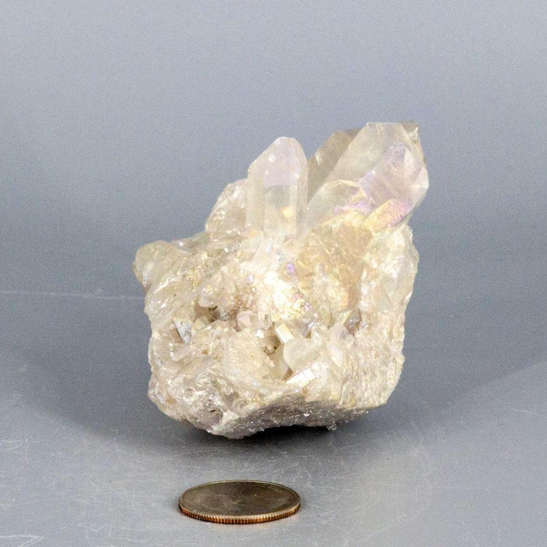 Angel Aura Quartz Crystal Point Cluster Iridescent, a natural clear quartz with a rainbow iridescent finish.