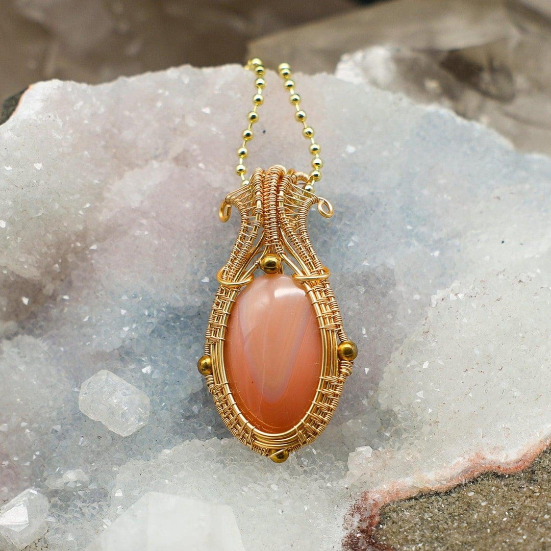 Apricot Agate Wire Wrap Crystal Pendant-Wire Wraps-Crystal Destiny-Agate-2.25"-Crystal Destiny