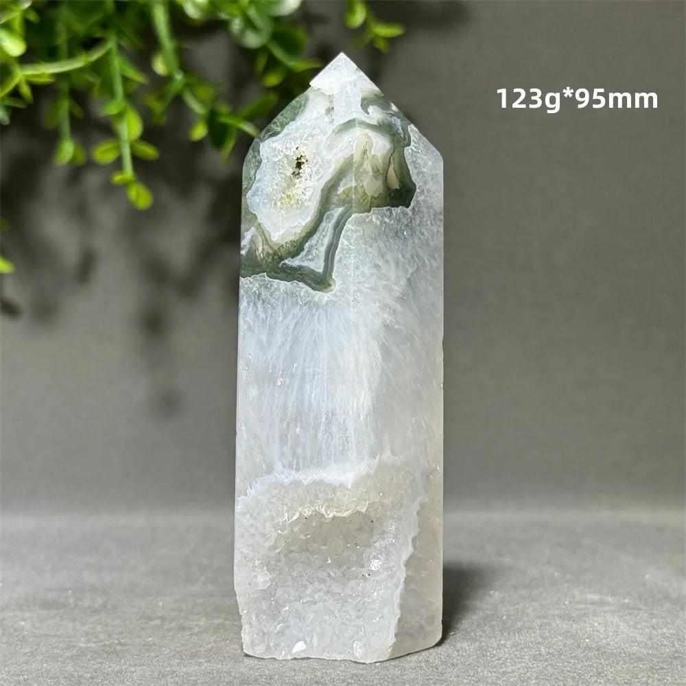 Aquatic Agate Crystal Cave Tower with sparkling quartz pocket, flowing patterns, and calming Throat Chakra energy.