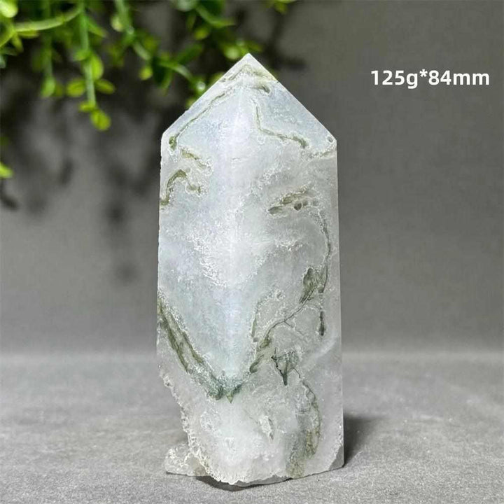 Aquatic Agate Crystal Cave Tower with flowing green patterns, sparkling quartz, and calming Throat Chakra energy.