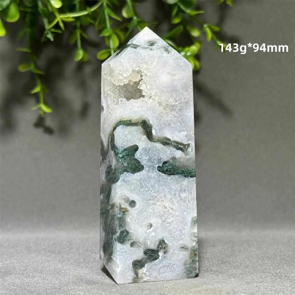 Aquatic Agate Crystal Cave Tower with sparkling quartz pocket, flowing green patterns, and calming Throat Chakra energy.