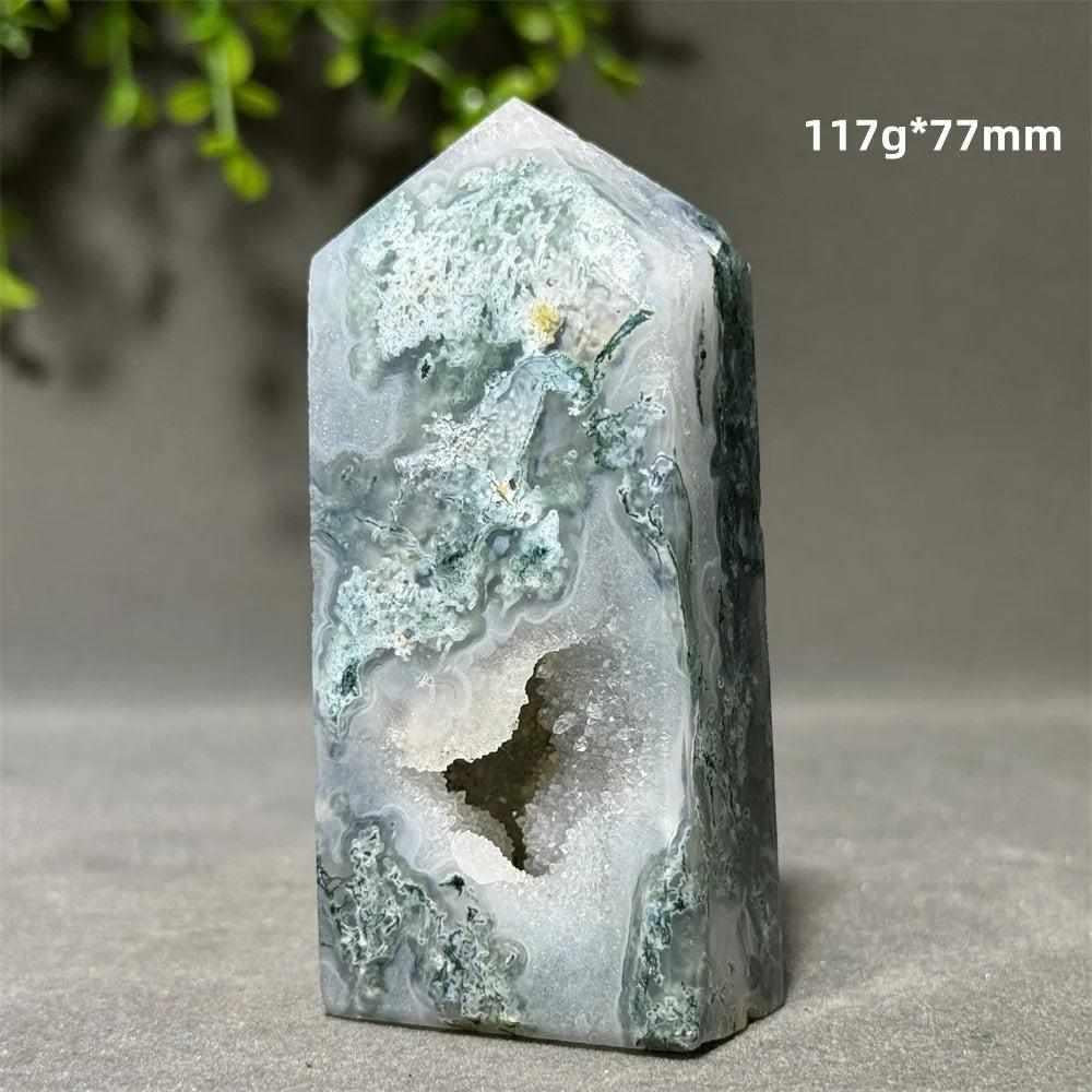 Aquatic Agate Crystal Cave Tower with sparkling quartz pocket, flowing green patterns, and calming Throat Chakra energy.