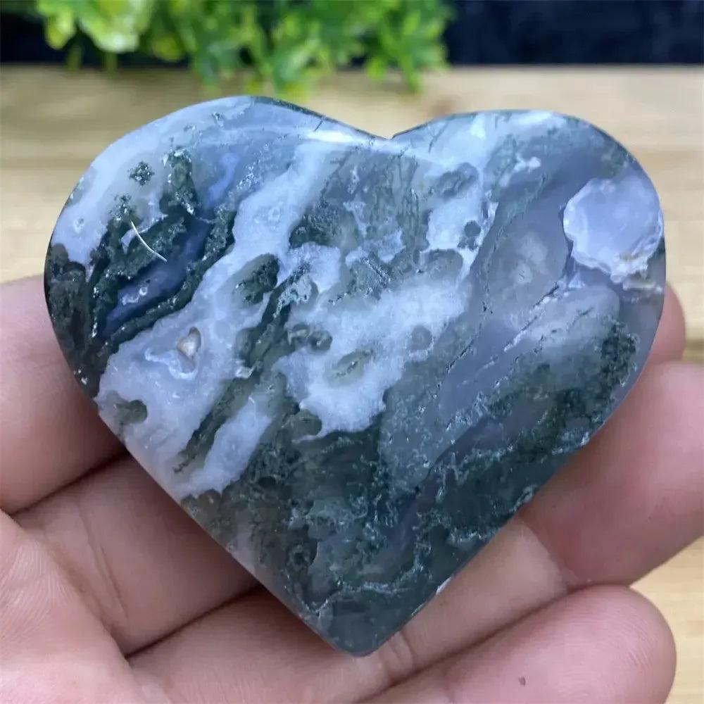 Aquatic Agate Geode Heart: Soothing blue & white crystal heart with sparkling druzy, held in a hand.