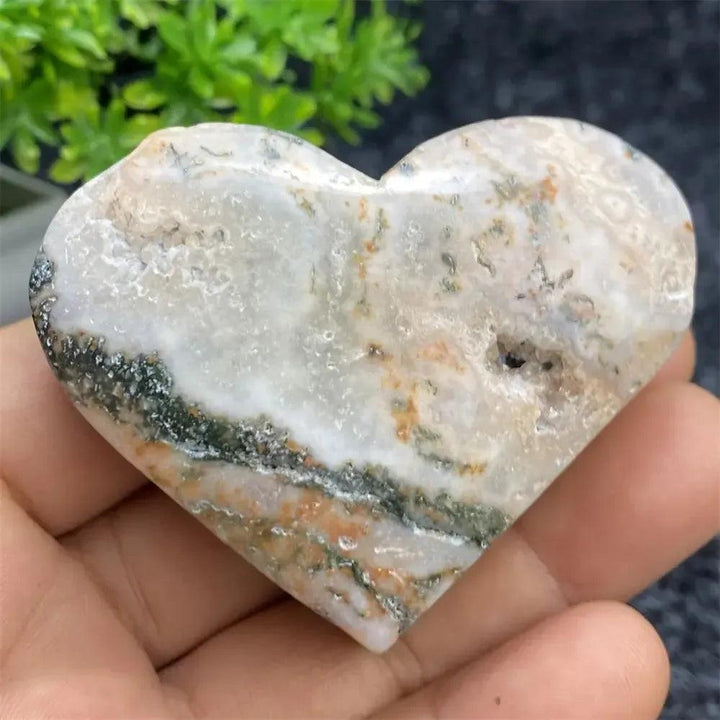 Aquatic Agate Geode Heart: Soothing blue, white, and green crystal heart with sparkling druzy cavity for emotional balance.