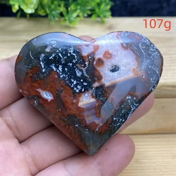 Aquatic Agate Geode Heart: Polished, soothing blue, white, and red crystal heart with sparkling druzy cavity.