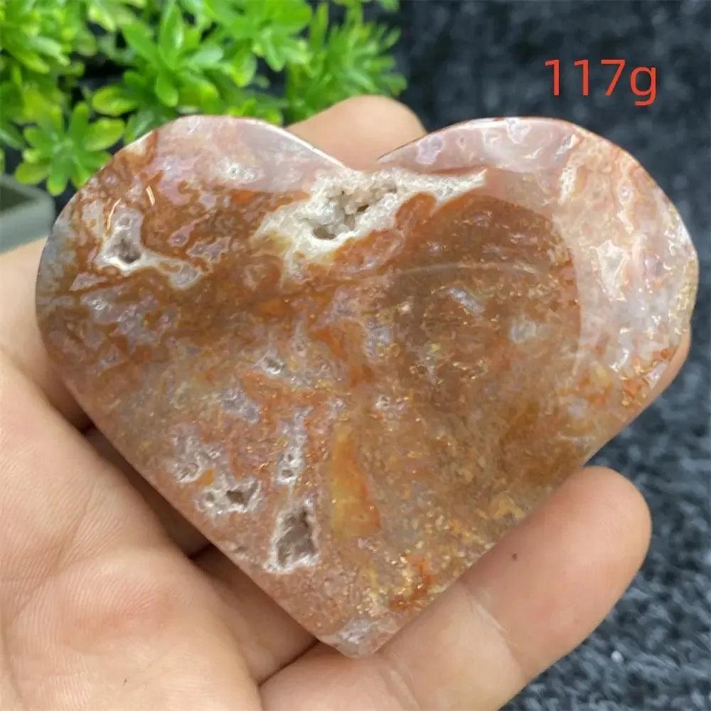 Polished Aquatic Agate Geode Heart, 117g, with natural druzy cavity, enhancing emotional balance and inner peace.