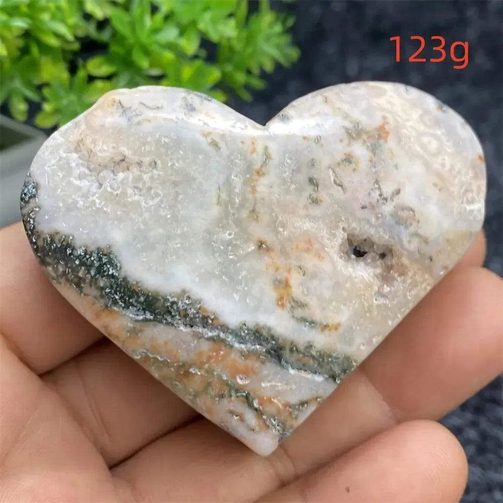 Aquatic Agate Geode Heart: Soothing blue and white crystal heart with sparkling druzy cavity for emotional balance.