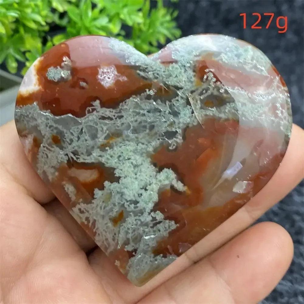 Polished Aquatic Agate Geode Heart, 127g, with natural druzy cavity, promoting emotional balance and inner peace.