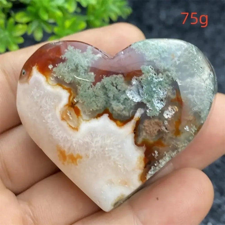 Aquatic Agate Geode Heart: soothing blue, white, and earthy tones with sparkling druzy cavity, promoting emotional balance.