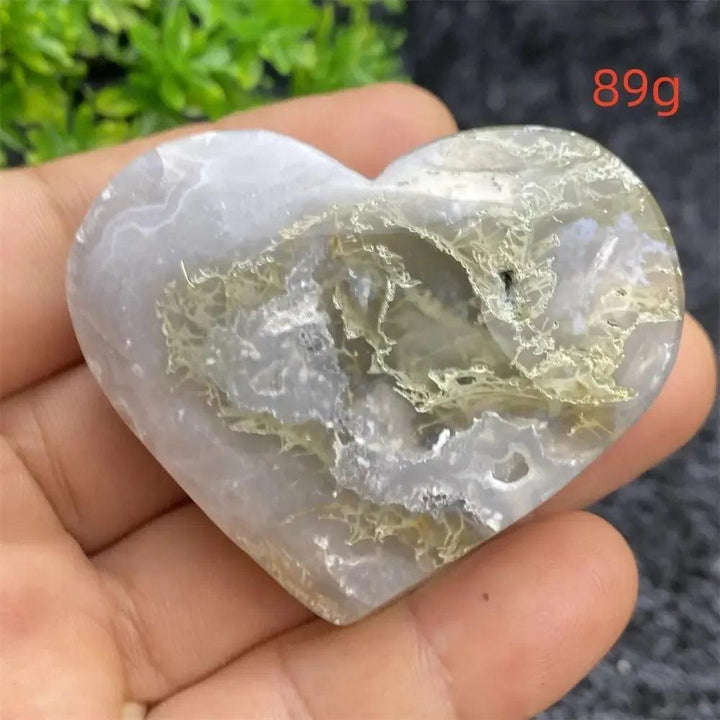 Aquatic Agate Geode Heart: Soothing blue and white crystal heart with sparkling druzy cavity, 89g.