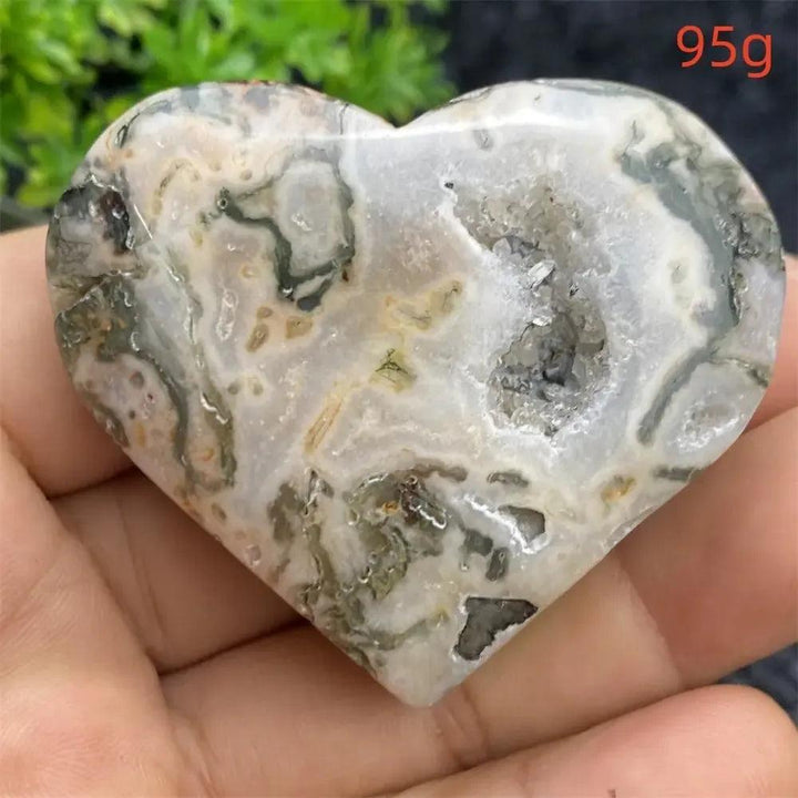 Aquatic Agate Geode Heart: Soothing blue and white crystal heart with sparkling druzy cavity, promoting emotional balance.