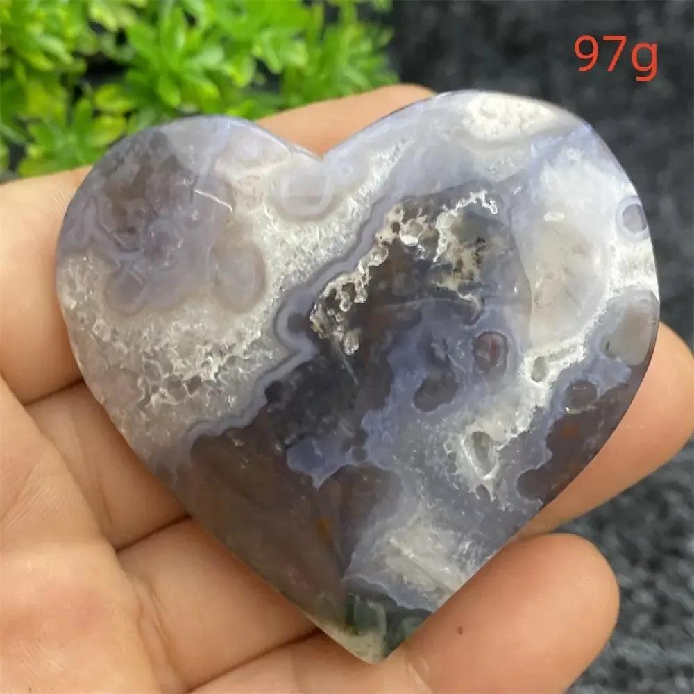 Aquatic Agate Geode Heart: Soothing blue & white crystal heart with sparkling druzy cavity for emotional balance.