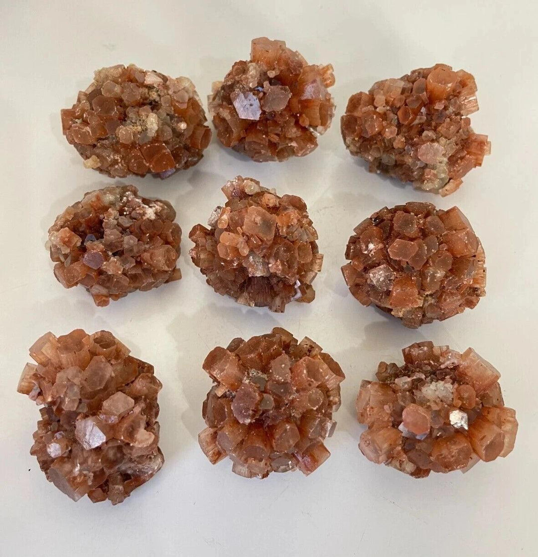 Warm, earthy Aragonite "Sputnik" crystal clusters from Morocco, perfect for grounding and stress relief.