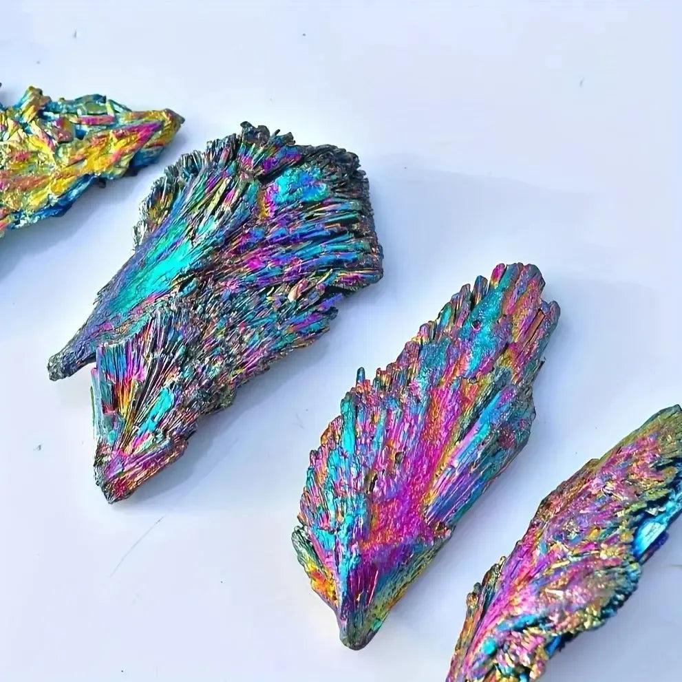 100g Aura Kyanite wing fan, Natural Black Tourmaline Raw Stone Electroplating Peacock Tail Flame Feather Black Tourmaline