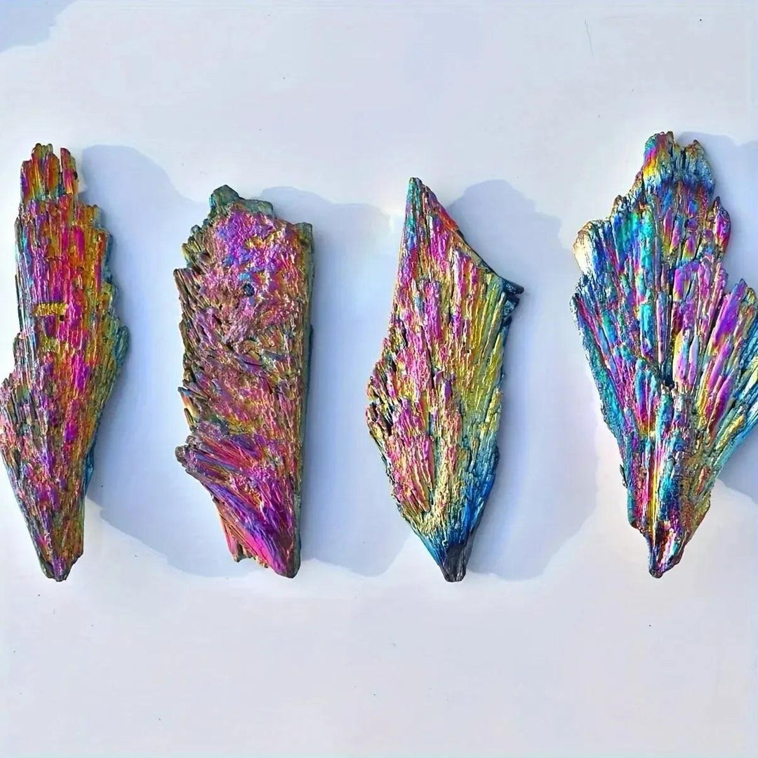 100g Aura Kyanite wing fan, Natural Black Tourmaline Raw Stone Electroplating Peacock Tail Flame Feather Black Tourmaline