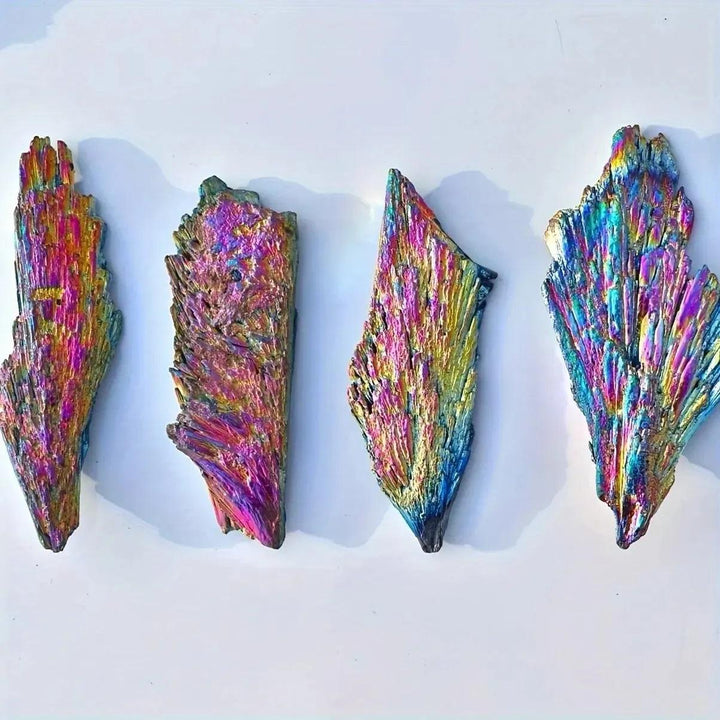 100g Aura Kyanite wing fan, Natural Black Tourmaline Raw Stone Electroplating Peacock Tail Flame Feather Black Tourmaline