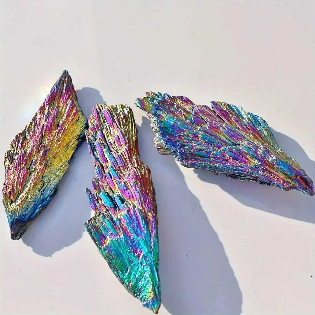 100g Aura Kyanite wing fan, Natural Black Tourmaline Raw Stone Electroplating Peacock Tail Flame Feather Black Tourmaline