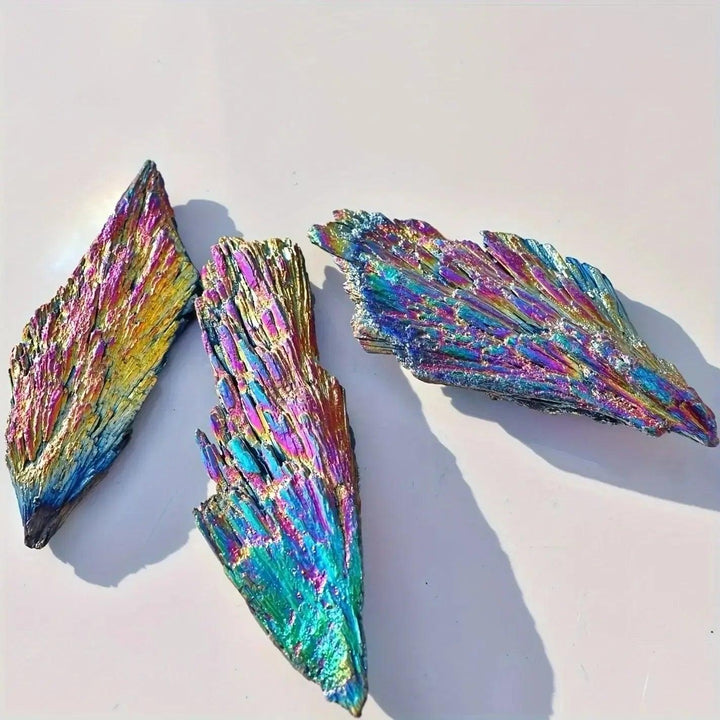 100g Aura Kyanite wing fan, Natural Black Tourmaline Raw Stone Electroplating Peacock Tail Flame Feather Black Tourmaline
