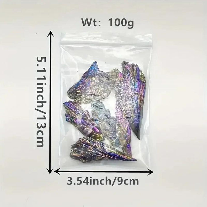 100g Aura Kyanite wing fan, Natural Black Tourmaline Raw Stone Electroplating Peacock Tail Flame Feather Black Tourmaline