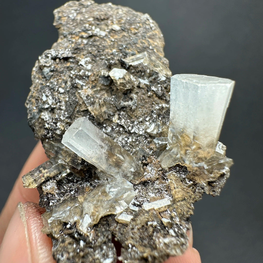 Natural clear aurora columnar calcite cluster crystal specimen for healing and home decor.