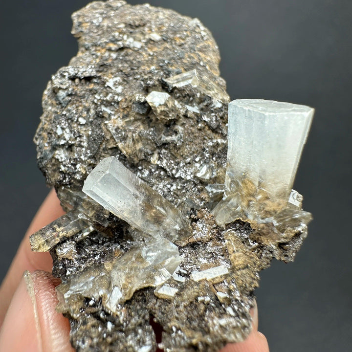 Natural clear aurora columnar calcite cluster crystal specimen for healing and home decor.