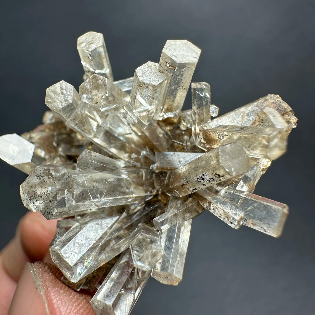 Natural clear aurora columnar calcite cluster flower shape healing stone.