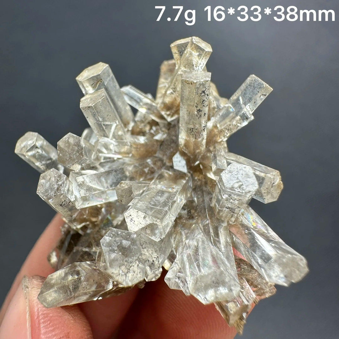Natural clear aurora columnar calcite cluster flower healing stone specimen.