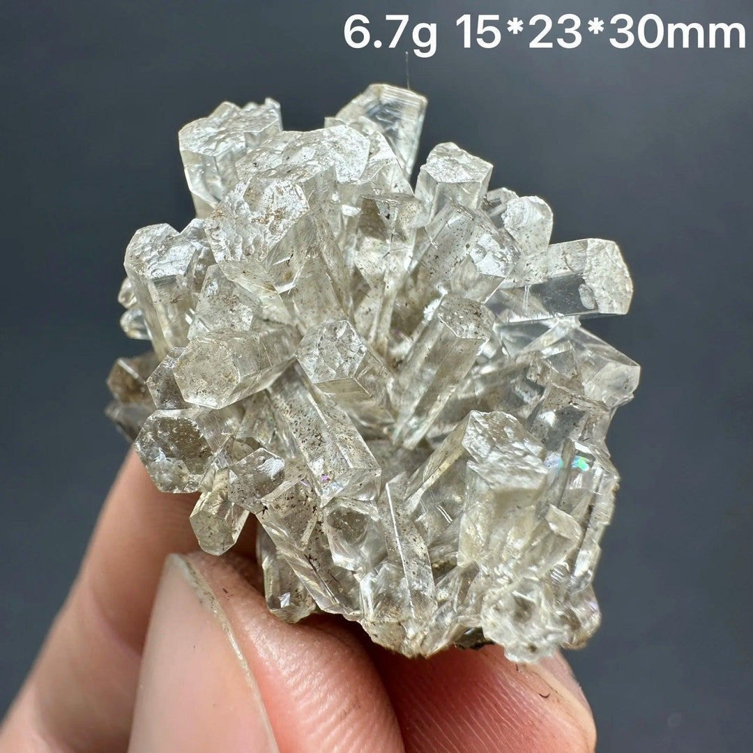 Clear aurora columnar calcite cluster flower healing stone, 6.7g raw crystal specimen.