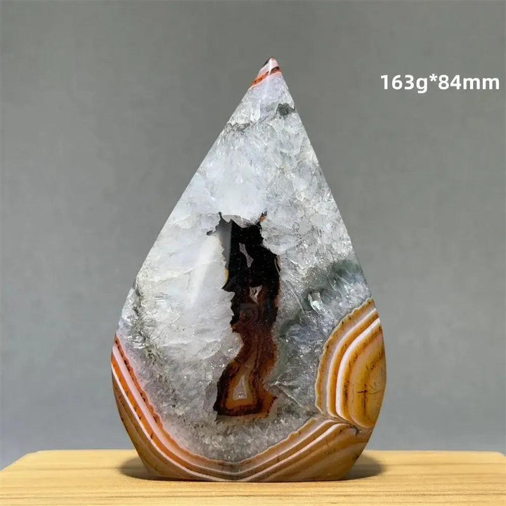 Crystal Destiny Banded Agate freeform torch, 163g, 84mm, with white, orange, and brown layers.